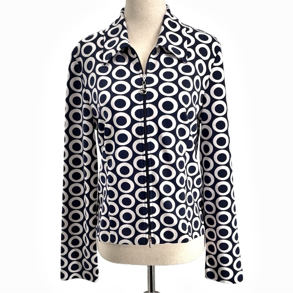 Joseph Ribkoff Mod Circle Full Zip Jacket in Navy & White - Size 10 US